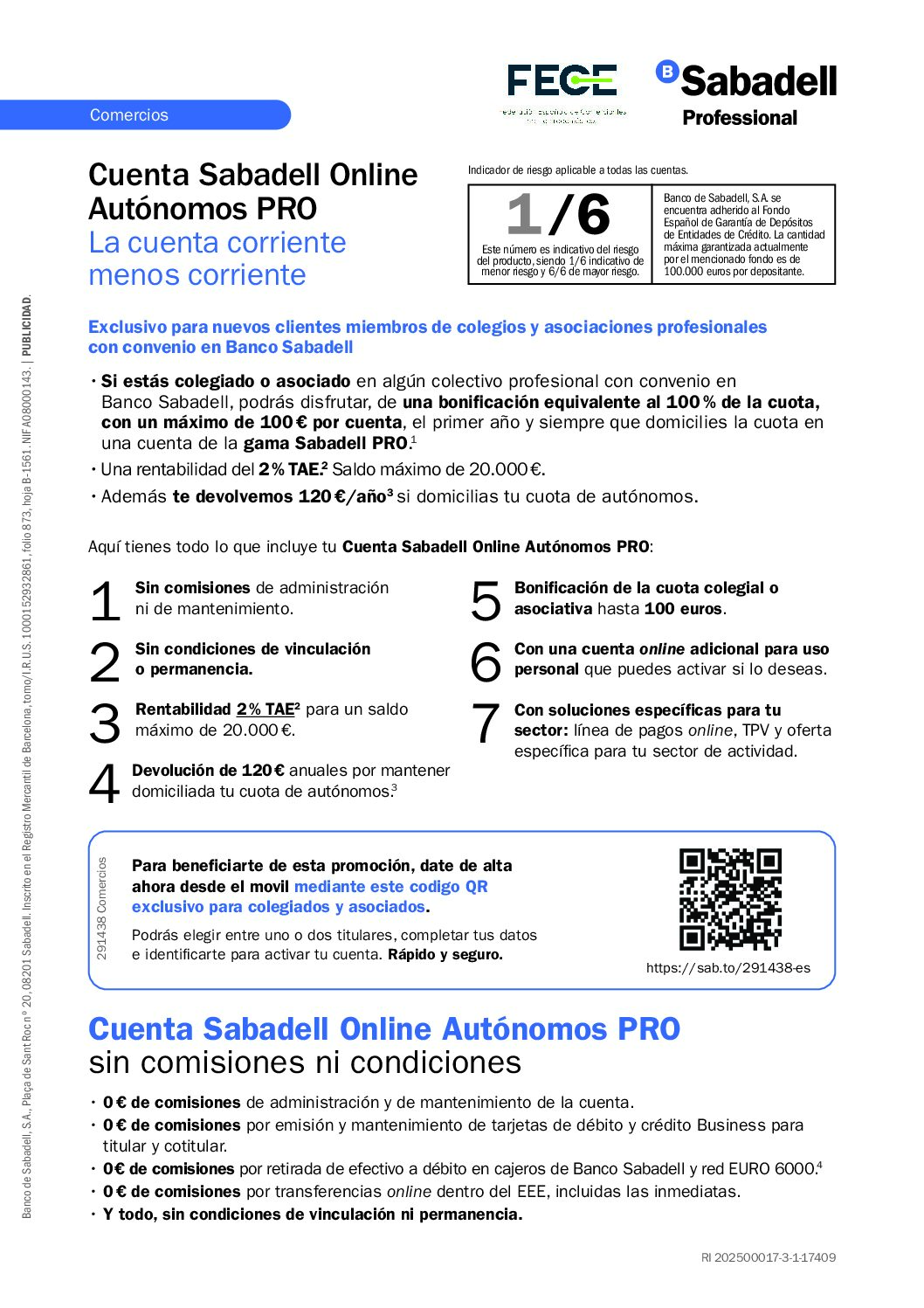 Exclusiva promoción para FECE «Cuenta Sabadell Online para autónomos»